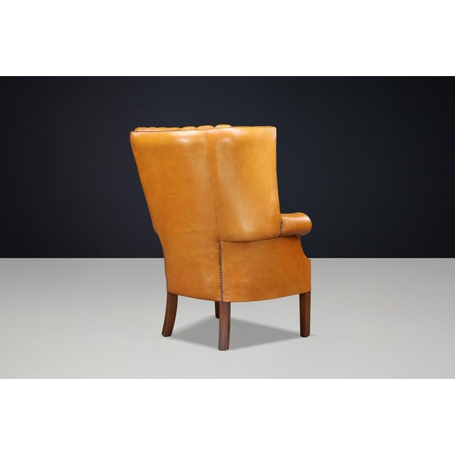 Sculptural Barrel-Back Wing Chair in Patinated Cognac Leather, 1870 For Sale - Image 4 of 14