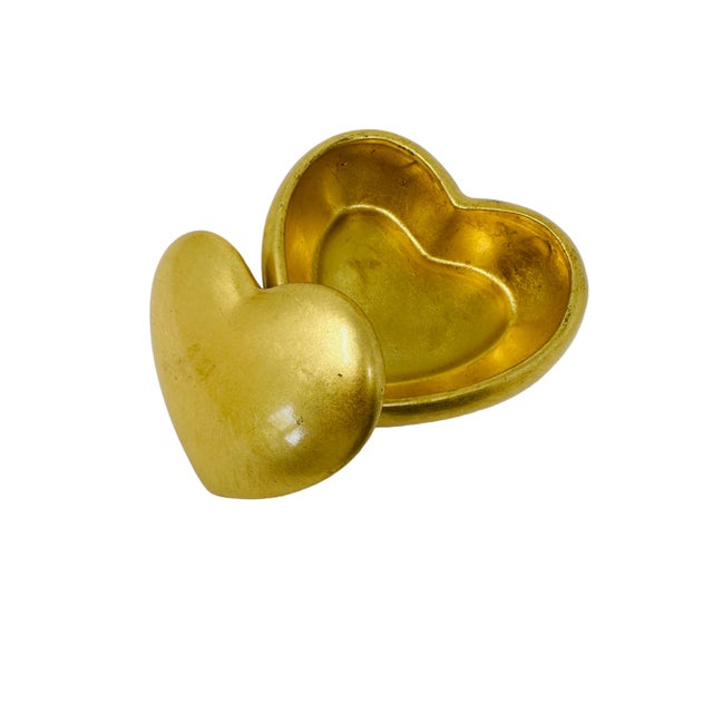 Vintage Gold Leaf Heart Shaped Ceramic Catchall With Lid For Sale - Image 9 of 10