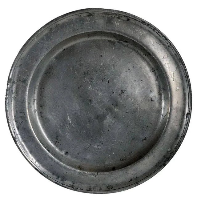 Metal Large Continental Pewter Wrigglework Single Reeded Dish / Plate For Sale - Image 7 of 7