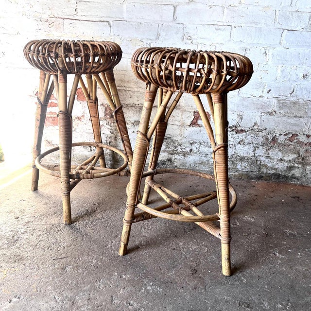 Bamboo High Stools by Franco Albini, Set of 2 For Sale - Image 4 of 9