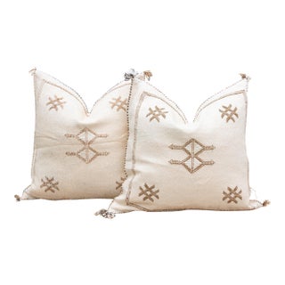 Pair of Milky Chalk Silk Rug Pillows For Sale