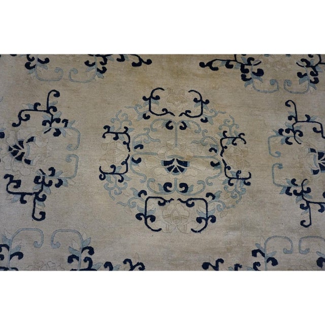 Beige 1890s Beige Classic Greek Key Allover Medallion Antique Chinese Peking Wool Rug For Sale - Image 8 of 9