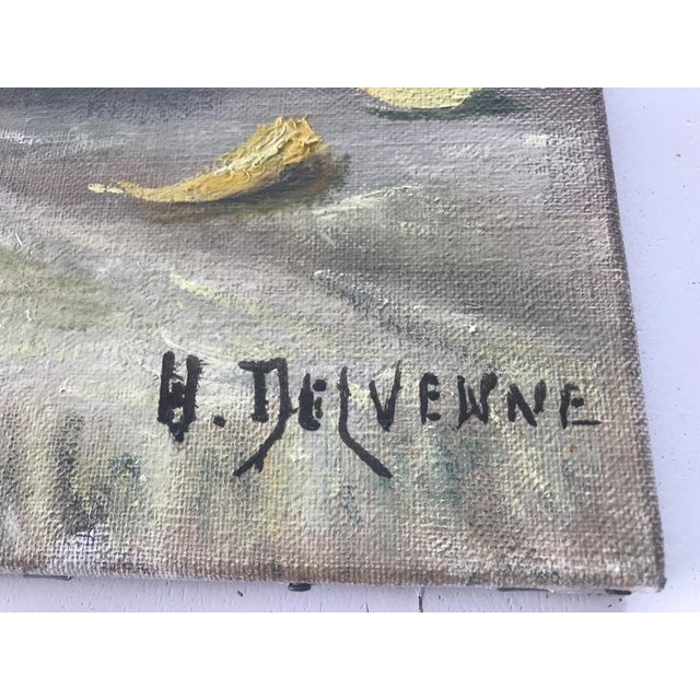 Old signed oil painting on canvas, sunflowers in a ceramic vase. Beautiful painting signed W or H.Del Venne Image in very...