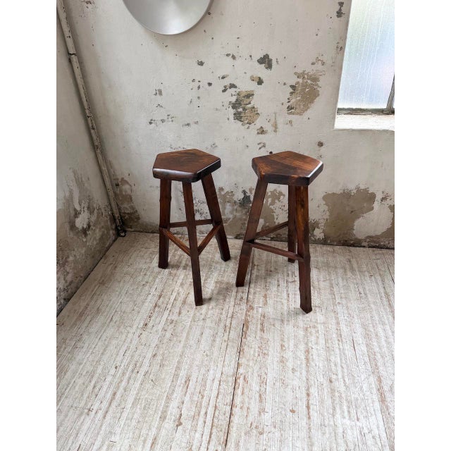 Wood Tall Elm Stools from Aranjou, 1960s, Set of 2 For Sale - Image 7 of 18
