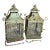Pair of Vintage Metal Chinoiserie Pagoda-Style Hanging Lanterns With Weathered Sage Green Finish For Sale