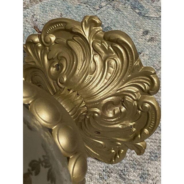 Late 19th Century Vintage Victorian Style Brass Celling Light Flush Mount With Etched Shade For Sale - Image 5 of 8