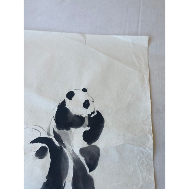 Vintage Chinese Brush Painting of Panda Family by j.p. Gaston - Sumi-E Style Wildlife Ink Art on Rice Paper. For Sale In Seattle - Image 6 of 9