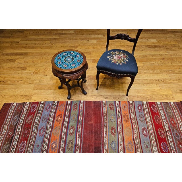 Vintage Moroccan Tribal Kilim Runner, Flat-Woven Wool, Geometric Stripe Pattern, 2’ X 8’ For Sale - Image 4 of 15