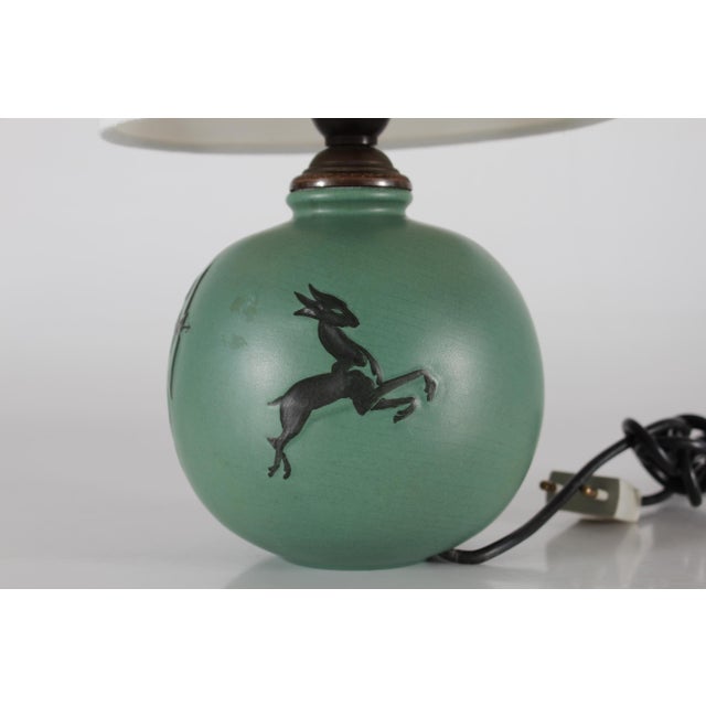 Danish Art Deco Green Ceramic Ball Table Lamp by P. Ipsens Enke, 1940s For Sale - Image 4 of 11