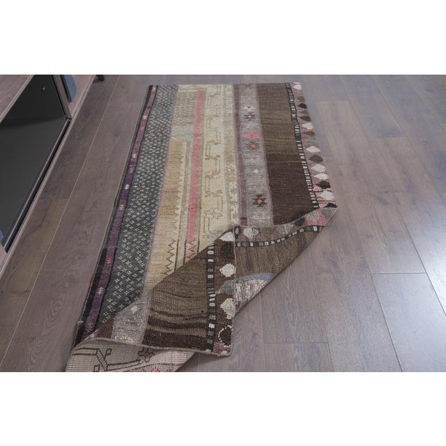 Vintage Patchwork Kilim Runner, Handwoven Anatolian Wool Rug, Muted Earth Tone Hallway Runner, Rustic Boho Entryway Rug For Sale - Image 4 of 11