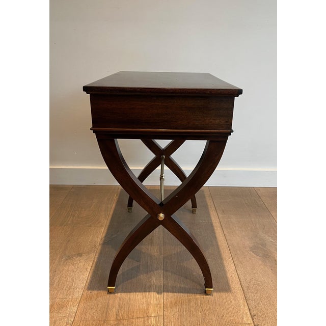 1940s Neoclassical style wood and brass side or bedside table Attributed to Maison Jansen For Sale - Image 5 of 12
