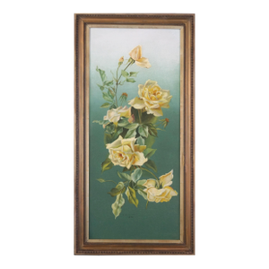 Early 20th Century English Floral Still Life -- Cascading Yellow Tea Roses by L. Griffin