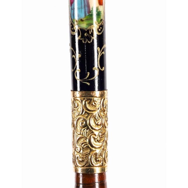 Antique French Gold Plate Walking Stick in Sevres Porcelain, 1800s For Sale - Image 12 of 18