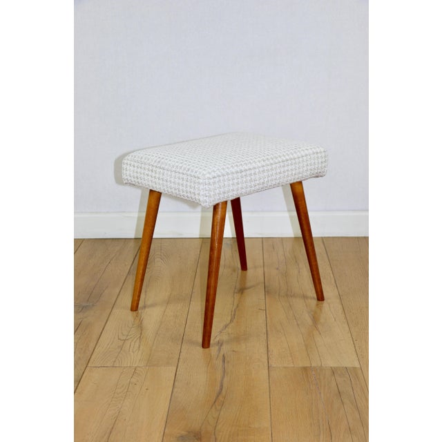 1970s High Stool in Cream Herringbone For Sale - Image 5 of 9