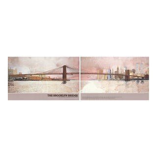 David Lingwood - Brooklyn Bridge -Diptych- 1983 Offset Lithograph 25.5" X 80" For Sale