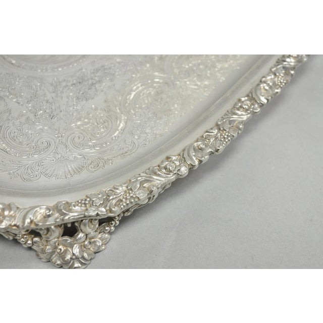 Antique e.g. Webster & Son Victorian Silver Plated Floral Repousse Serving Tray For Sale - Image 9 of 15