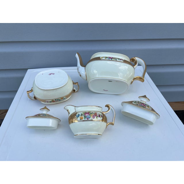Gold 1900 Gold & Floral Cauldon for Tiffany Tea Set - Set of 3 For Sale - Image 8 of 10