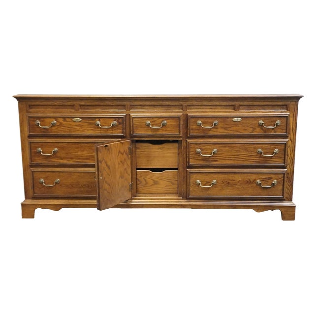 Late 20th Century Bassett Furniture Solid Walnut Early American 72" Triple Door Dresser 260-2060-247 For Sale - Image 5 of 15
