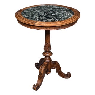 Antique Decanter Table, English, Walnut, Marble, Wine, Cocktail, High Victorian For Sale