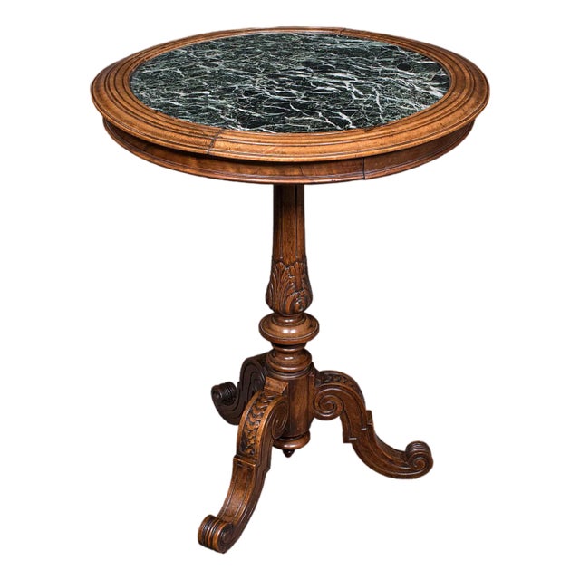 Antique Decanter Table, English, Walnut, Marble, Wine, Cocktail, High Victorian For Sale