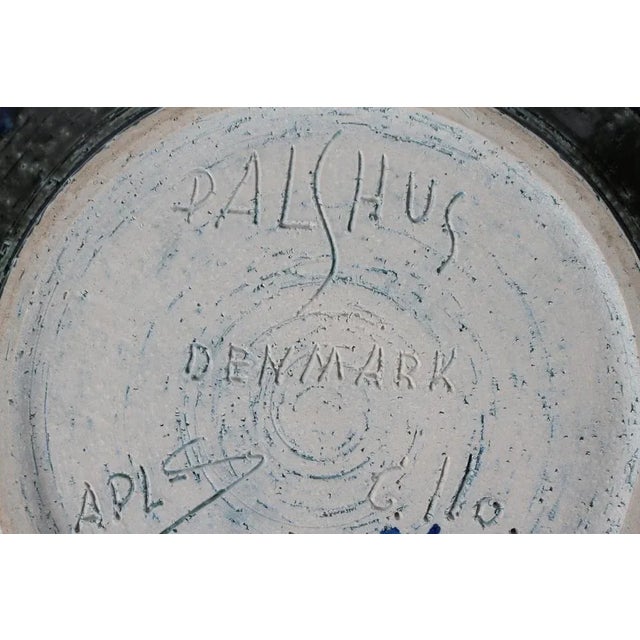 Olive Large Mid-Century Danish Low Bowl in Deep Blue and Moss Green Glazed Stoneware by Per Linnemann-Schmidt for Palshus, 1960s For Sale - Image 8 of 9