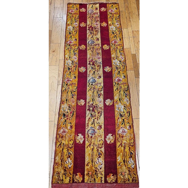 French Provincial Vintage French Aubusson Runner, Hand-Knotted Wool, Floral Design, 4' X 13' For Sale - Image 3 of 11
