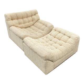 Vintage Deep Biscuit Tommy Tufted Lounge Chair and Ottoman For Sale