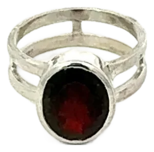 Handcrafted 925 Sterling Silver Garnet Ring With 10x8mm Oval Stone in Bezel Setting - Size 8.5