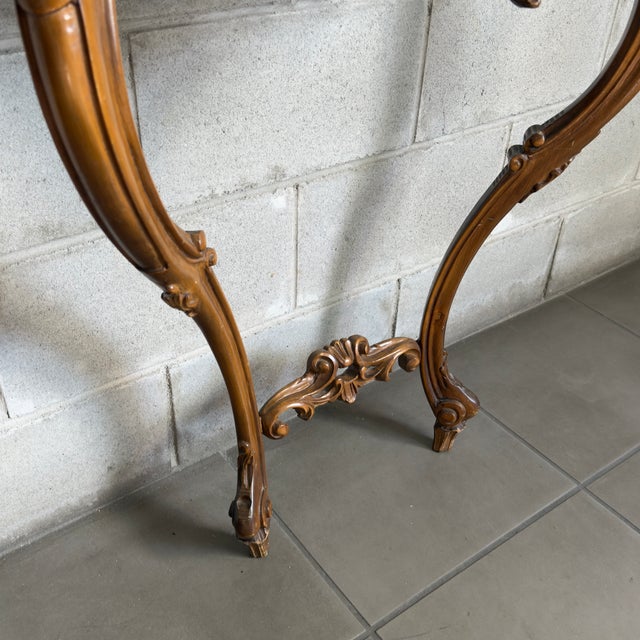 Wood Vintage Louis XV Console Table with Mirror, Carved Wood and Marble Top, 1960s, Set of 2 For Sale - Image 7 of 16