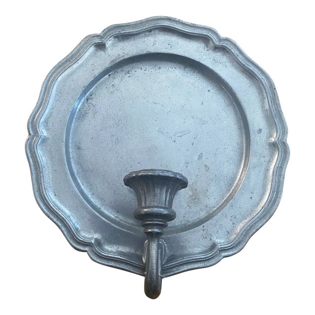 Vintage Pewter Wall Plate Candle Holder For Sale