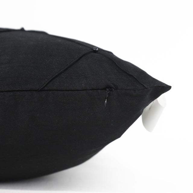 Textile Elegant Black Quilted Pillow With Beaded Detailing For Sale - Image 7 of 9