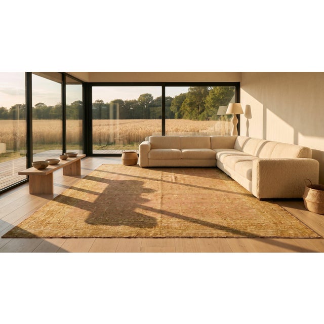 Textile 1890s Pink Rose Diamond Antique Indian Agra Rug 15' X 19'6" Handknotted Wool Carpet For Sale - Image 7 of 9