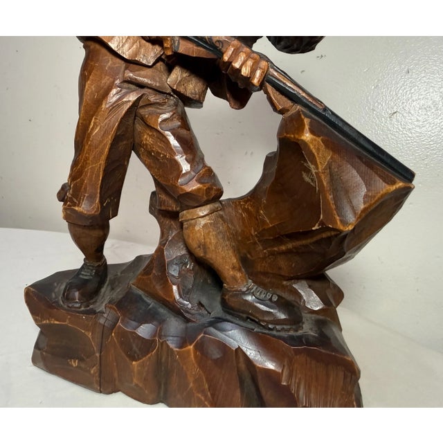 Share Antique Hand Carved Wood Folk Art Hunting Man With Rifle Sculpture Statue Figure For Sale - Image 11 of 14