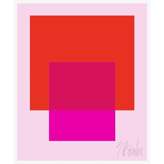 The Interaction of Red and Deep Hot Pink on Light Pink Fine Art Print 20" X 24" by Liz Roache For Sale