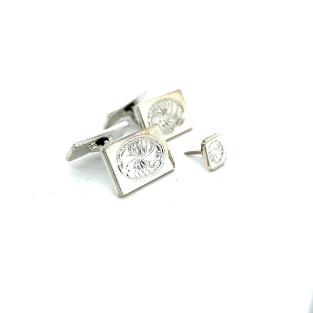 Contemporary 1990s Georg Jensen Estate Mens Cufflinks Set With Tie Pin Without Back of Tie Pin Silver, 3 Pieces For Sale - Image 3 of 9