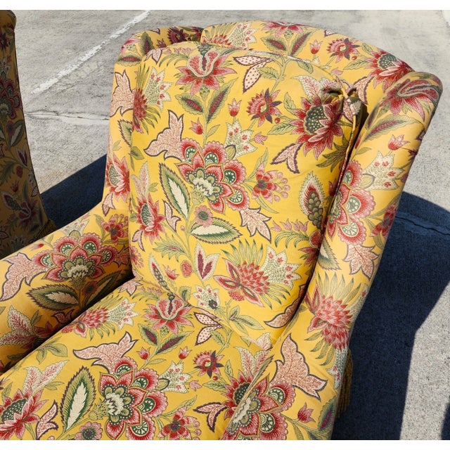 Yellow Taylor King Wingback Lounge Chairs & Ottomans Pair For Sale - Image 8 of 18