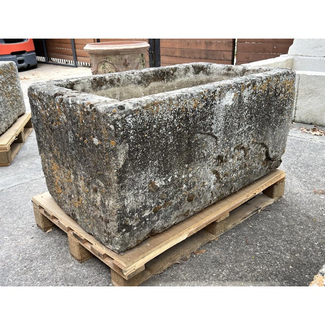 Early 1800s Carved French Rectangular Limestone Trough For Sale - Image 10 of 12