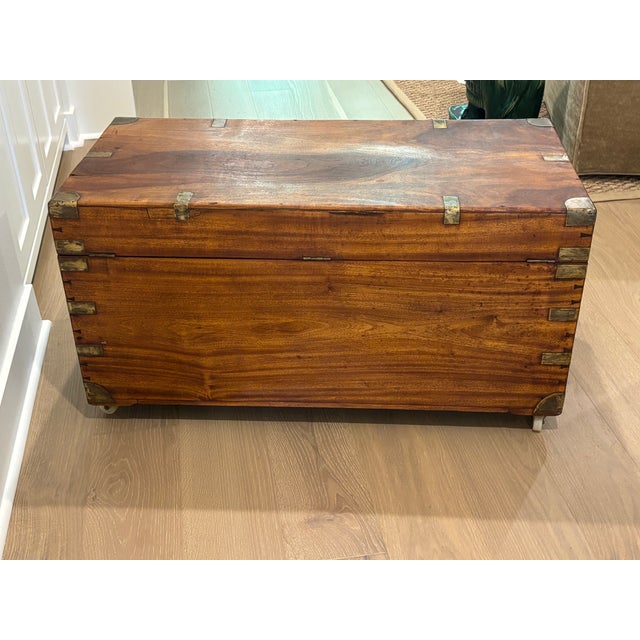 Large 19th Century British Campaign Trunk in Brass Bound Camphor Wood For Sale In Little Rock - Image 6 of 15