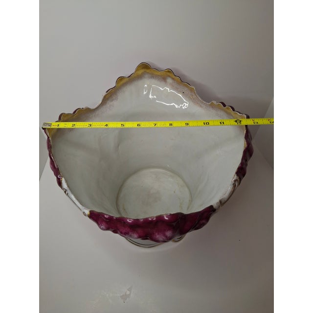 Victorian Antique Victorian Porcelain Jardinière Planter Centerpiece Yellow Roses Gold Gilt Plum 11" For Sale - Image 3 of 18