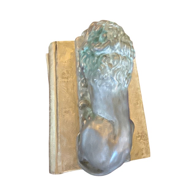 Metal 1950s Heavy Cast Metal Lion Reclining on Books Sculpture With Verdigris Patina For Sale - Image 7 of 10