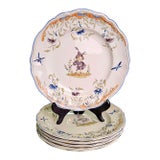 Circa 1890 "Callot" Longchamp French Faience Plates- Set of 6 For Sale