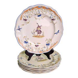 Circa 1890 "Callot" Longchamp French Faience Plates- Set of 6