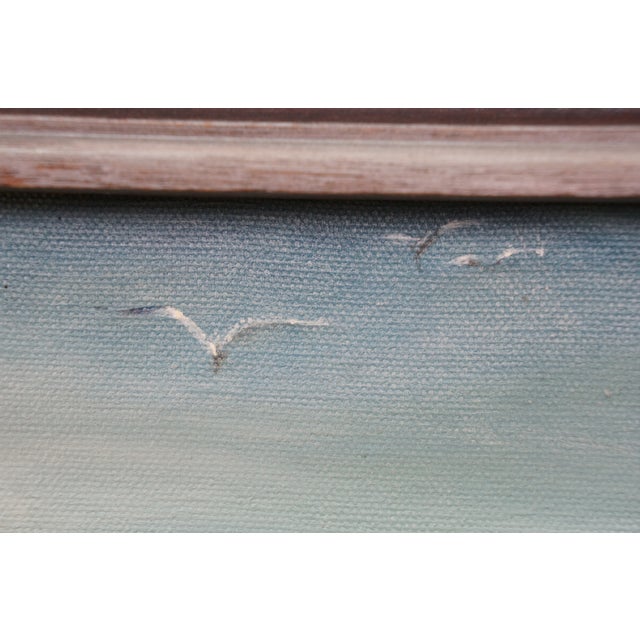 Brown Anajane Nautical Coastal Rock Seagull Seascape Oil Painting on Canvas 15" For Sale - Image 8 of 10