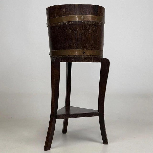 Antique Early 20th Century English Oak Barrel Planter Stand For Sale - Image 6 of 10