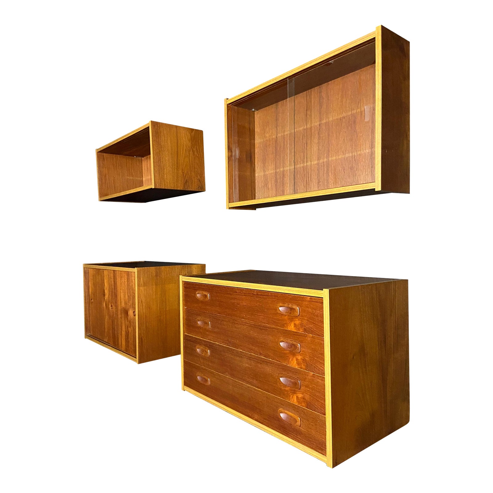 1970s Teak Danish Floating Wall Unit by Ps System of Denmark Set of 4 Chairish