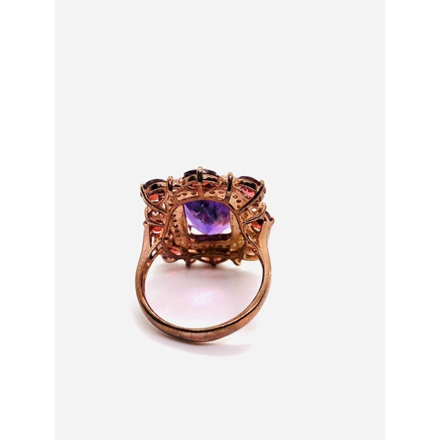 Late 20th Century Bochic Capri Vintage Amethyst & Rose Garnet Ring in 18K Gold & Silver For Sale - Image 5 of 11