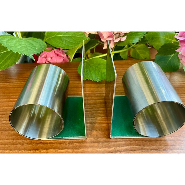 1970s Mid-Century Modern Brushed Chrpme “Bookworm” Steel Coil Bookends - A Pair For Sale - Image 4 of 10