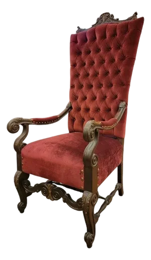 Antique Victorian Carved Ornate Oversized Tufted Back Throne Chair Newly Reupholstered