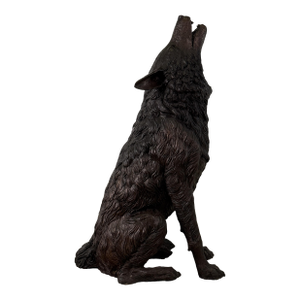 Life-Size Bronze Howling Wolf Sculpture, 37” H