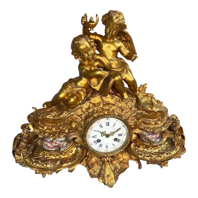 1860s Japy Freres Louis XVI Gold Bronze Sevres Clock For Sale